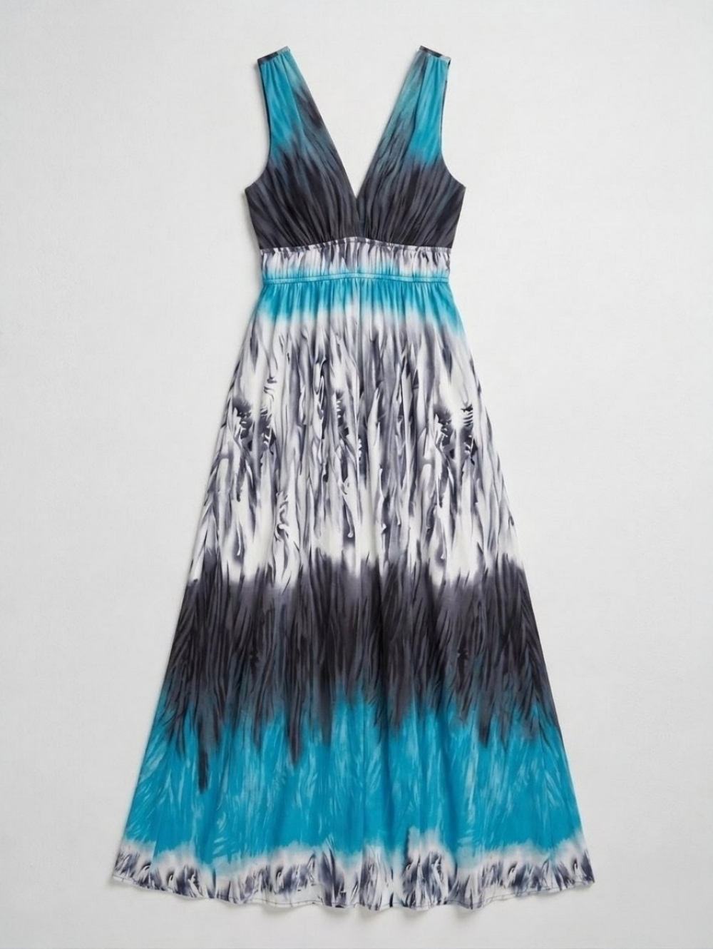 Women's Multicolor Blue/Gray/Black/White V-Neck Maxi Summer Beach Halter Dress🎀 - Picture 4 of 4